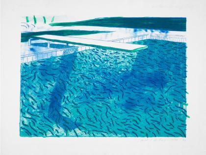 Click to enlarge Lithograph of Water Made of Thick and Thin Lines, A Green Wash, A Light Blue Wash, and a Dark Blue Wash